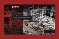 CIDON website with logo, menu icon, image and semi-transparent red overlay